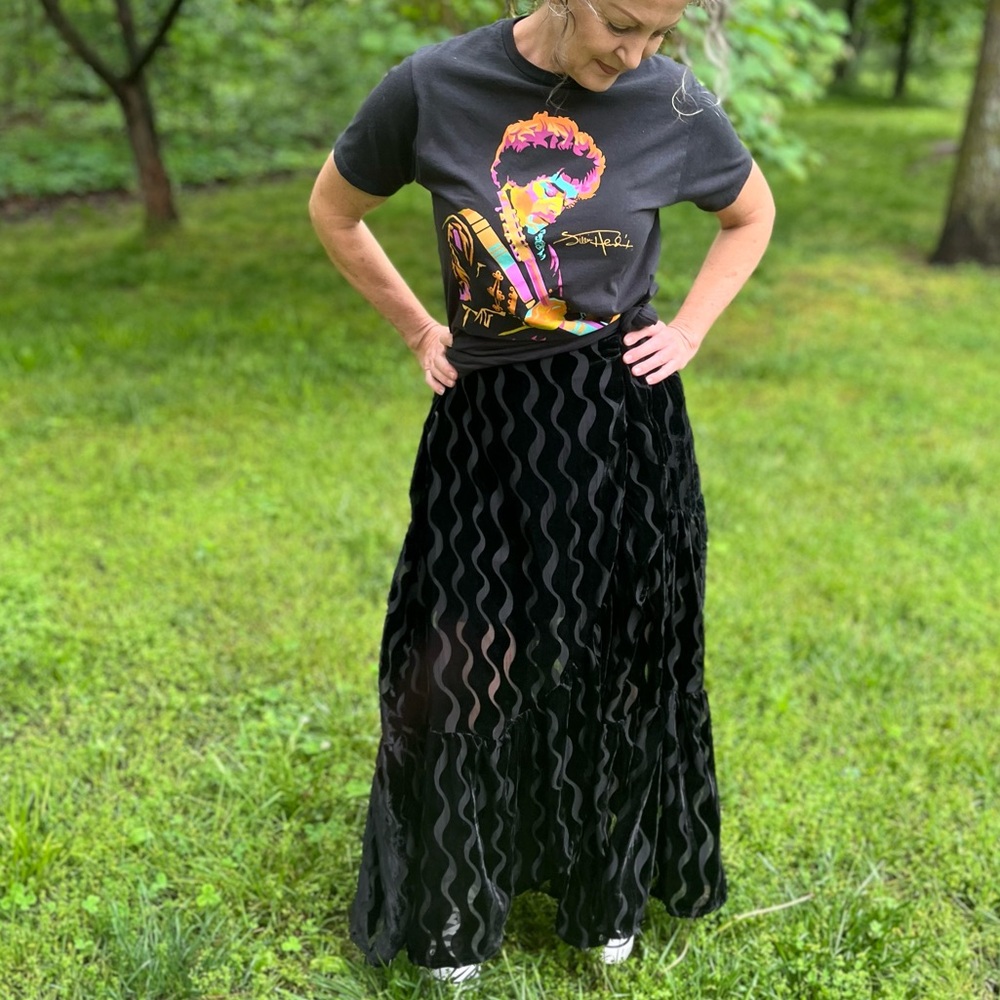Handmade Sheer Tiered Black Velvet Burnout Skirt - Picture 3 of 5